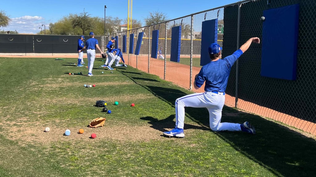 Royals pitchers take part in movement preparation as Spring Training begins. (Photo via Anne Rogers, MLB.com)