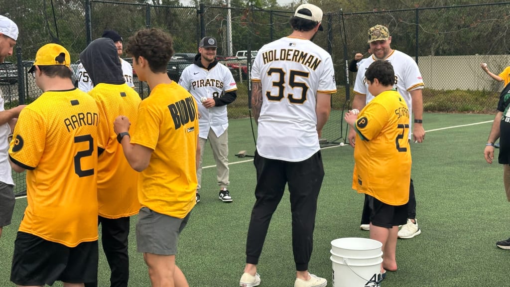 Colin Holderman and other players take part in the Pirates’ Miracle League Fantasy Camp on February 19, 2025, in Sarasota, Fla.