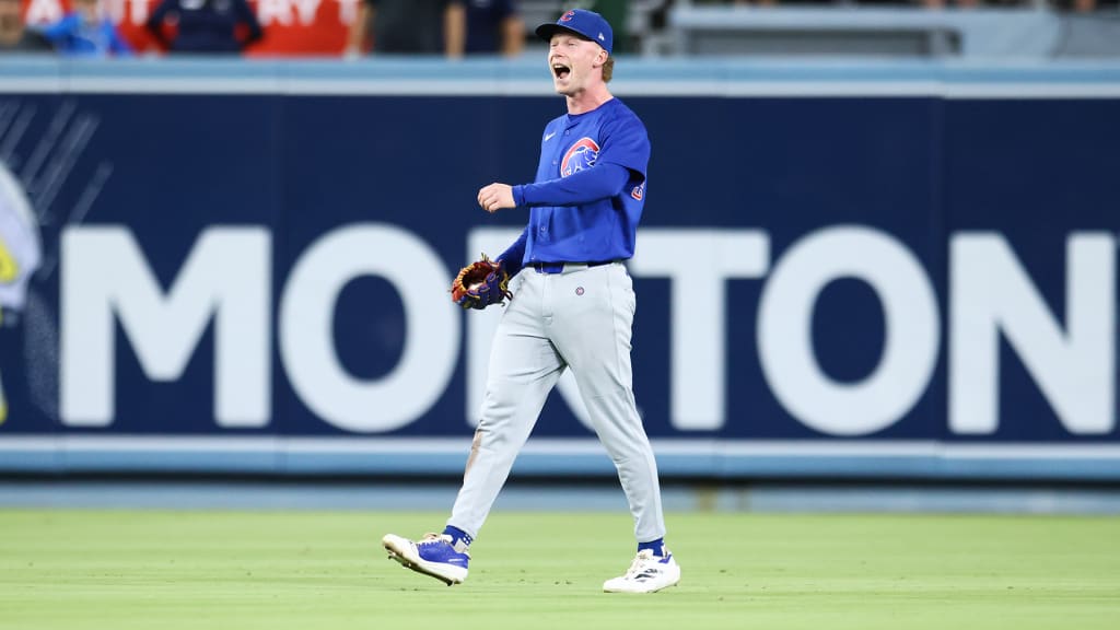 Pete Crow-Armstrong celebrates after ending the Cubs' victory with an incredible catch