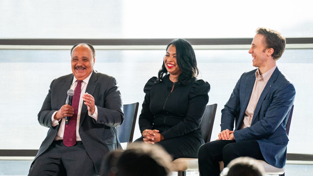 Martin Luther King III speaks at Great American Ball Park, as the Reds announced their participation in the King family's Realizing the Dream initiative.