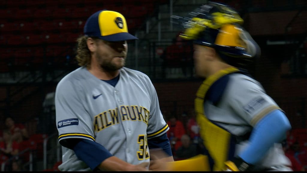 Milwaukee Brewers' William Contreras watches a teammate catch