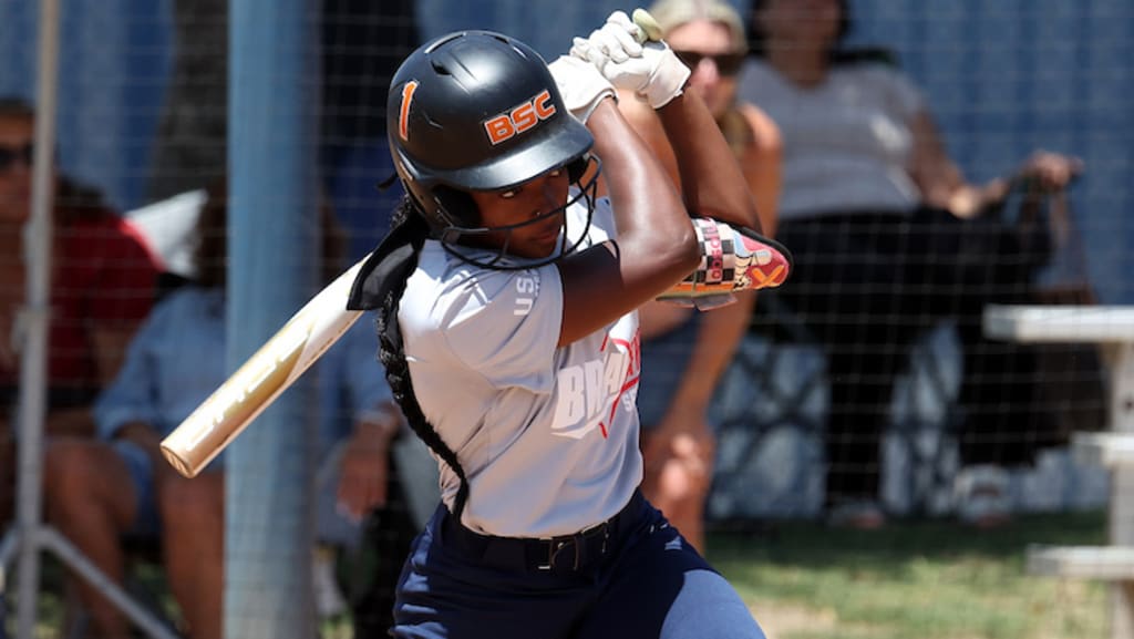 Kayleigh Allen bats during the 2026 Softball Breakthrough Series at Compton Youth Academy.