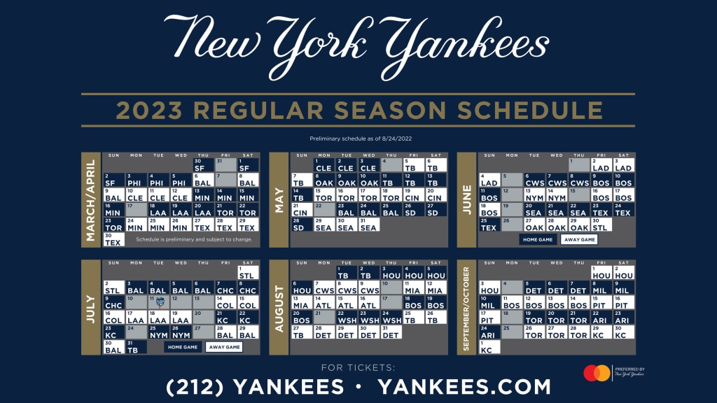 Calendario Imprimible de los Yankees
