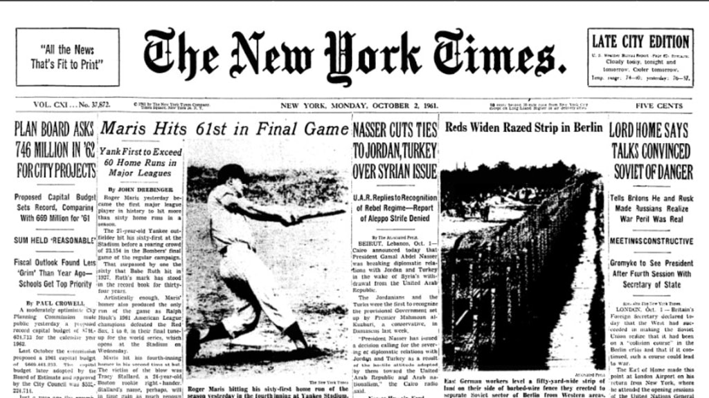 SportsCenter on X: On this date in 1961, Roger Maris broke Babe