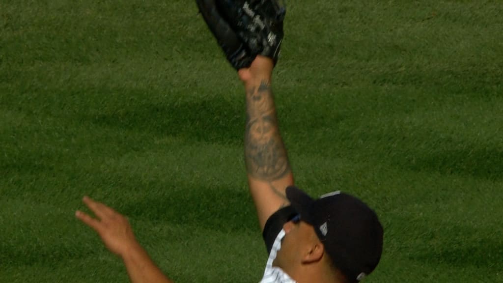 A detail of New York Yankees' Oswaldo Cabrera's tattoo seen during