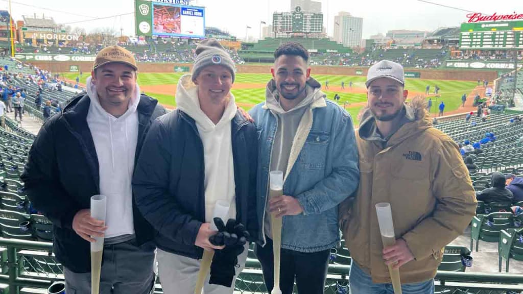Joey Wiemer's college teammates make the trip to Wrigley Field to see his MLB debut. (photo via Adam McCalvy)
