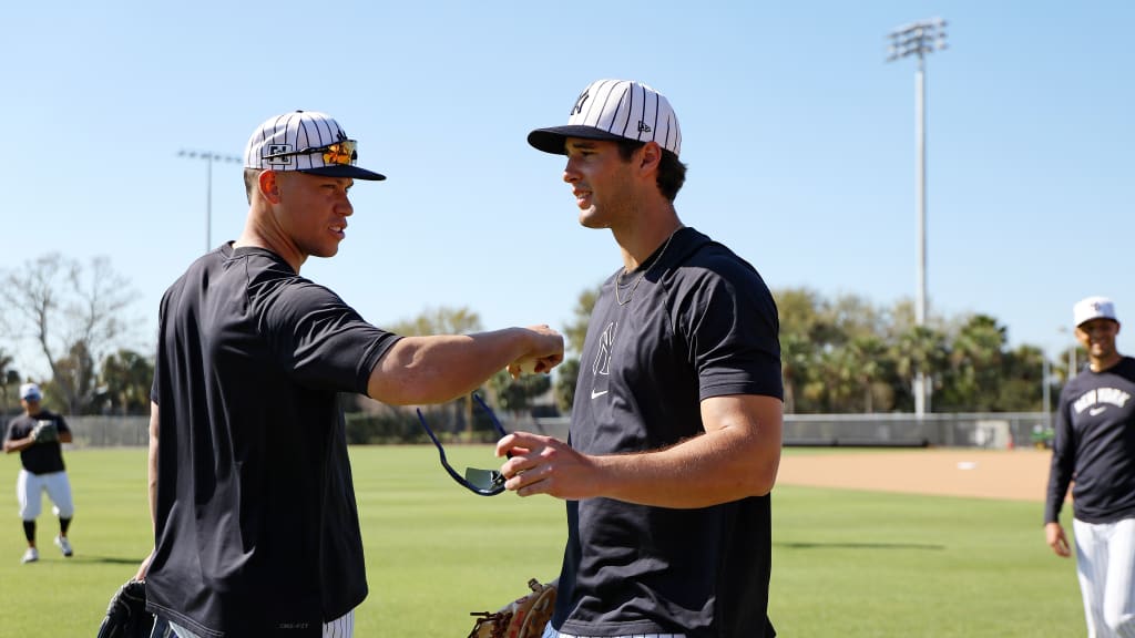 Not many big leaguers can match Judge (left) in height, but Jones is another towering outfielder that the Yankees have been excited about for years. The two giants enjoyed some one-on-one time this past spring, and they both would welcome the opportunity to share an outfield in the Bronx someday soon. (Photo Credit: New York Yankees)