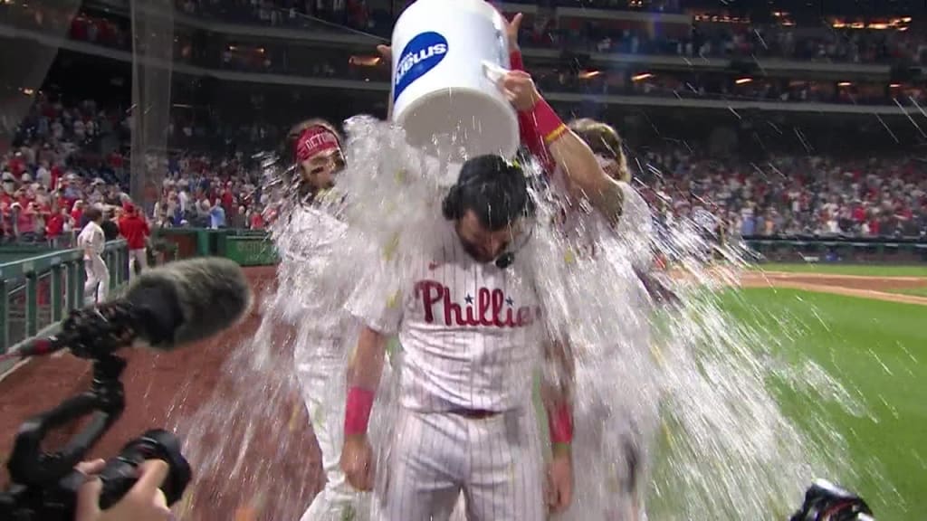 Kyle Schwarber of the Philadelphia Phillies celebrates his home