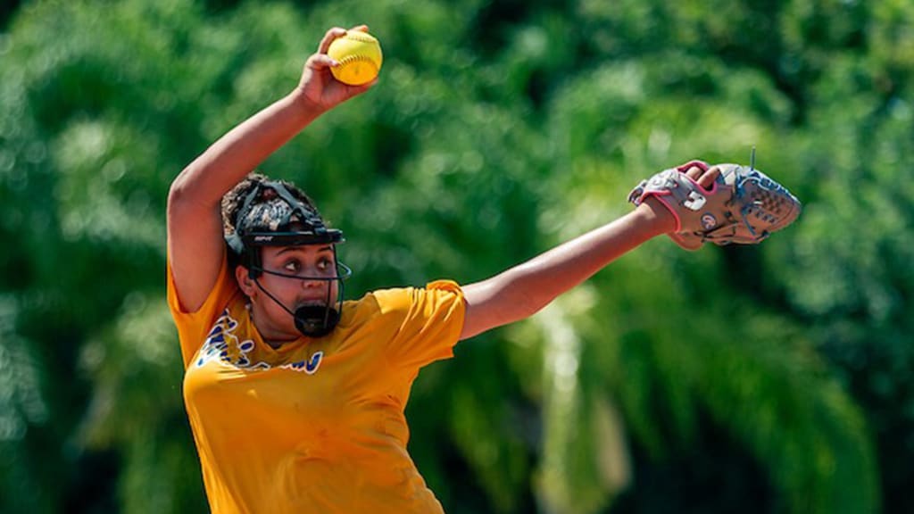 Amanda Thompson pitches for U.S. Virgin Islands Nike RBI during the 2026 Nike RBI Softball World Series at Jackie Robinson Training Complex in Vero Beach, Fla. (Photo by Jared Blais/MLB Photos via Getty Images)