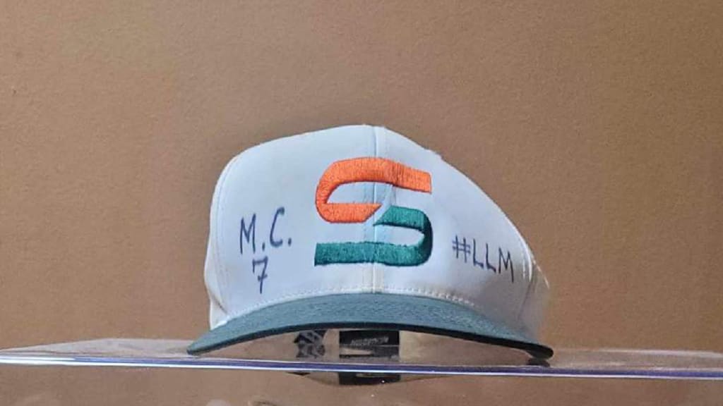 Michael Harris II has written #LLM (Long Live Mike) on many of his hats and gloves to honor his deceased friend