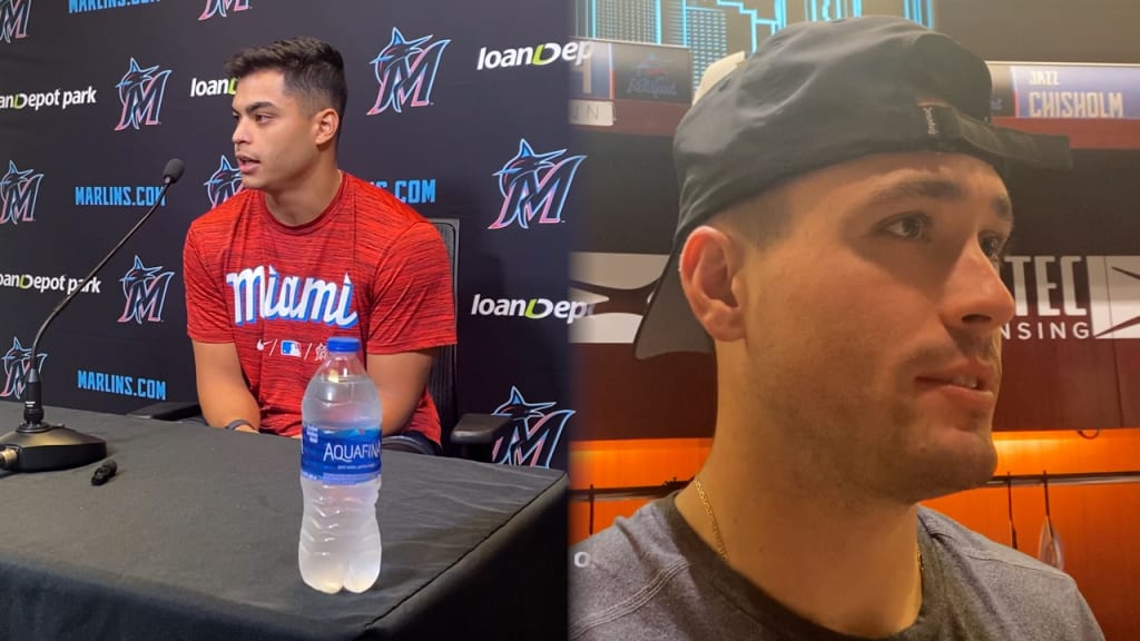 Jesús Luzardo and Nick Fortes of the Miami Marlins arrive prior to News  Photo - Getty Images