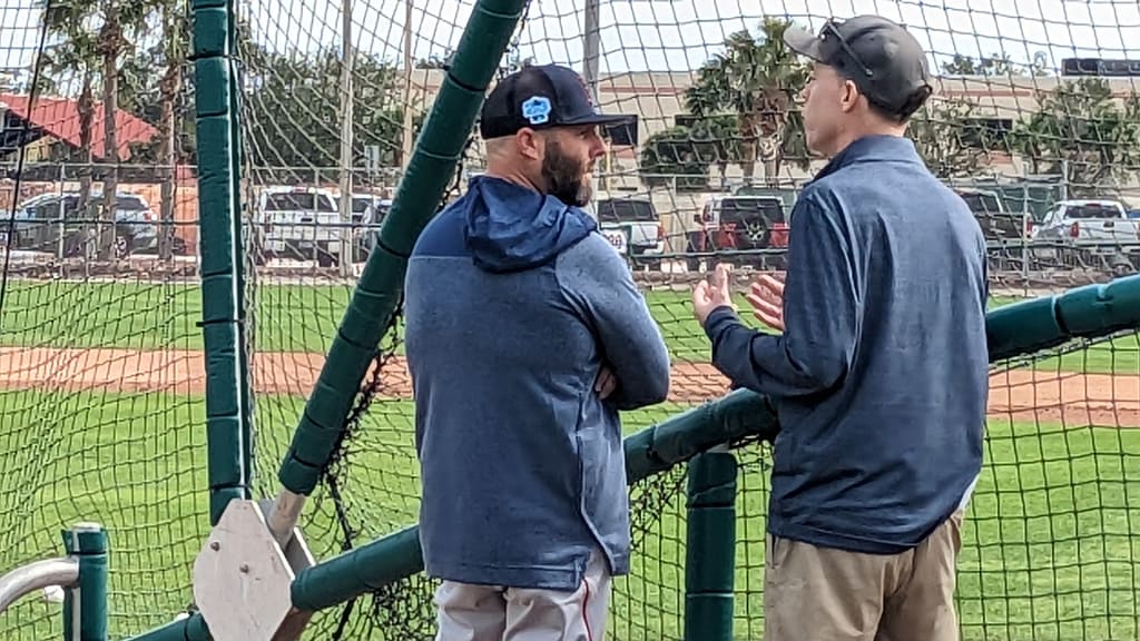 Pedroia talks with Red Sox GM Brian O'Halloran