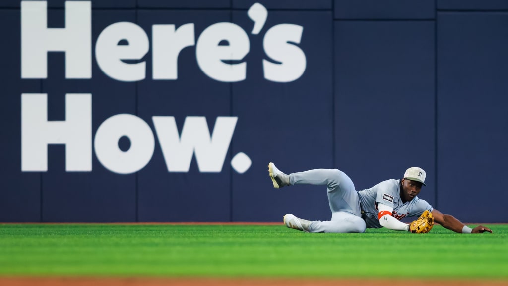 Akil Baddoo makes a sensational catch in left field. (Getty Images)