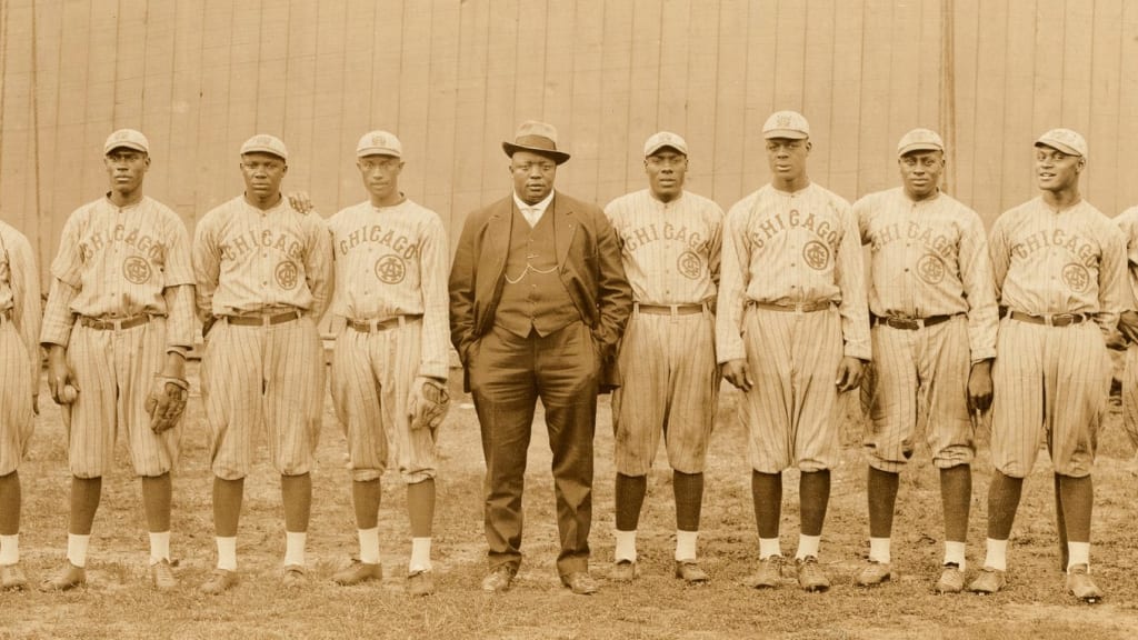 Rube Foster (center) was the manager of the Chicago American Giants, pictured here in 1916. (Photo courtesy of Magnolia Pictures)