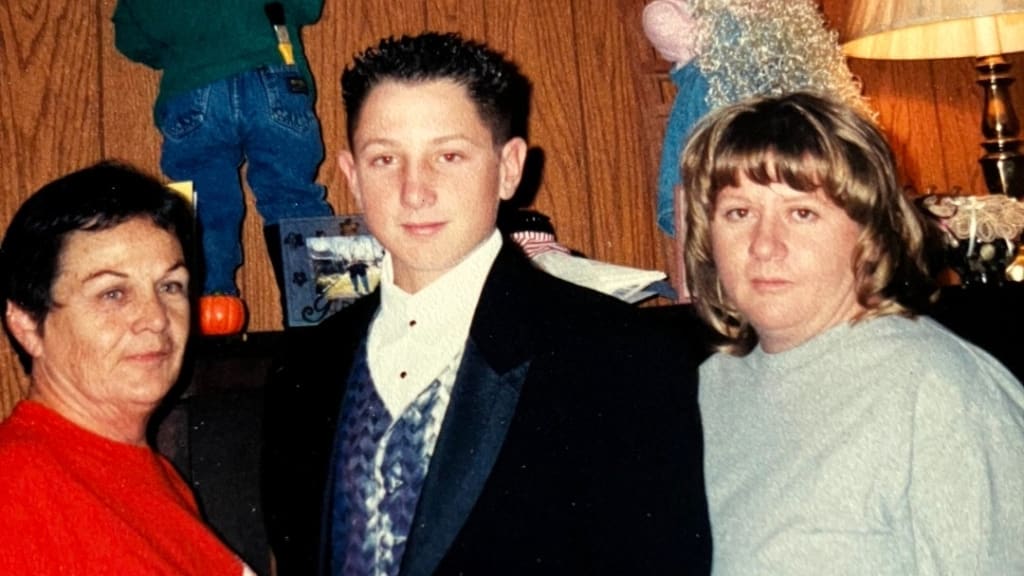 Dallas Braden with his grandmother, Peggy Lindsey (left), and his mother, Jodie Atwood in 1998.