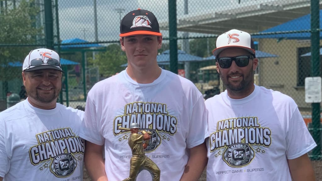 Joe Hruska, Trey Yesavage and Shaun Vernesoni (left to right) after the 2019 Perfect Game Super 25 National Championship Game.