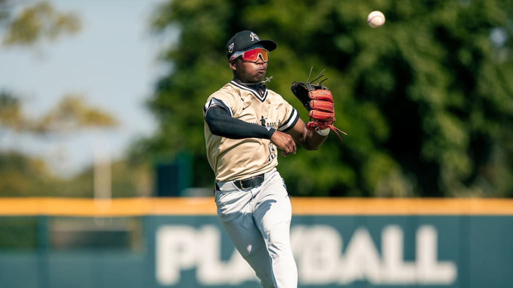 Second baseman Isaiah Cador works out at the Hank Aaron Invitational at Jackie Robinson Training Complex on Wednesday in Vero Beach, Fla.