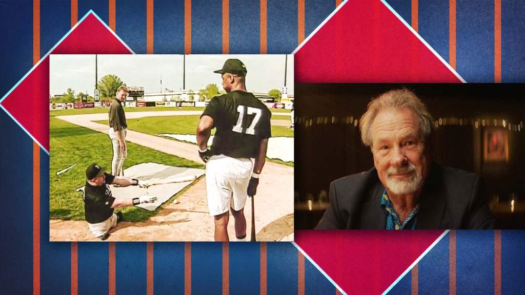 Strawberry (No. 17) and Dave Stevens before a Saints game; Mike Veeck in a still from "The Saint of Second Chances."