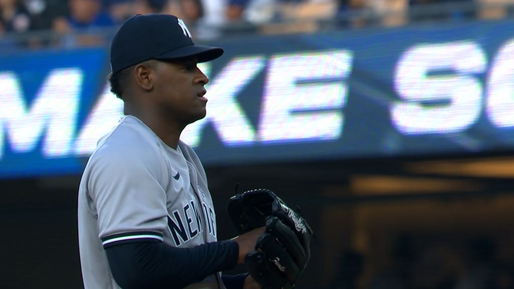 LOS ANGELES, CA - JUNE 02: New York Yankees pitcher Luis Severino (40)  walks off the mound after giving up 6 runs in the first inning of the MLB  game between the