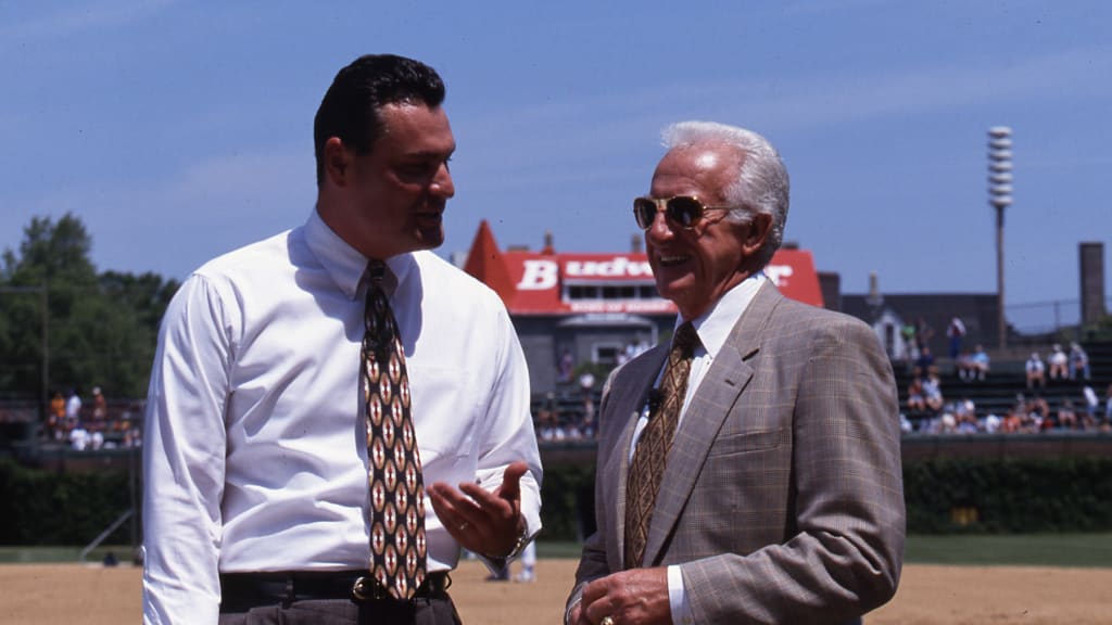 Bill Schroeder and Bob Uecker in 1997