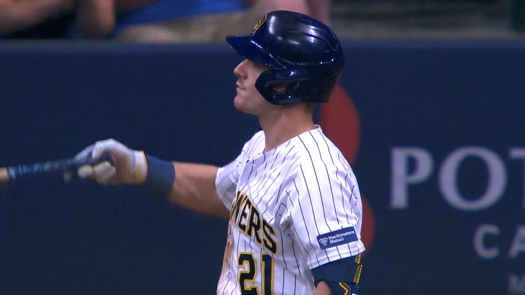 Milwaukee Brewers' Mark Canha hits a grand slam during the eighth inning of  a baseball game against the Washington Nationals, Saturday, Sept. 16, 2023,  in Milwaukee. (AP Photo/Aaron Gash Stock Photo - Alamy