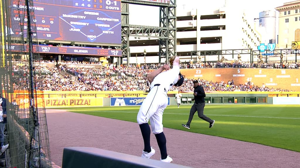 Jace Jung makes the grab in foul territory