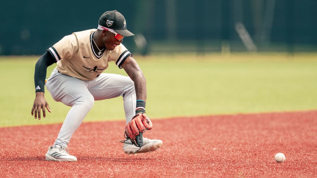 Second baseman Isaiah Cador fields a grounder during the Hank Aaron Invitational at Jackie Robinson Training Complex on Wednesday in Vero Beach, Fla.