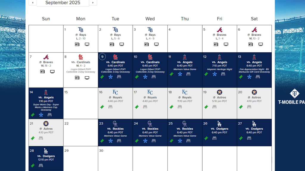 Seattle's September schedule.