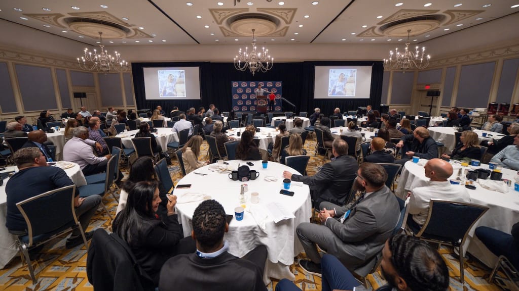 The B.A.T. Breakfast at the 2024 MLB Winter Meetings at Hilton Anatole on Wednesday in Dallas, Texas. (Daniel Shirey/MLB Photos via Getty Images)