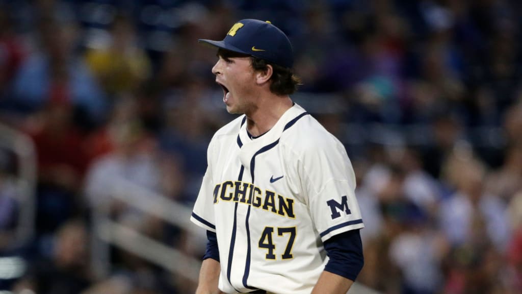 Tommy Henry reacts during Game 1 of the 2019 College World Series finals against Vanderbilt. (AP)