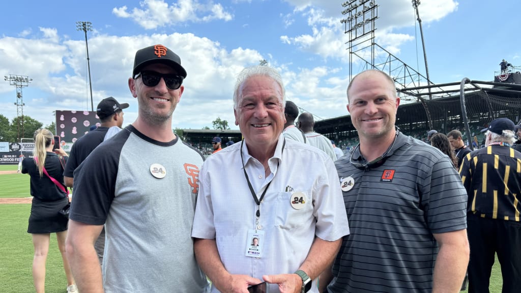 Ed Montague and sons Brett and Eddie were at Rickwood Field in recognition of Ed Montague's father signing Willie Mays for the Giants.