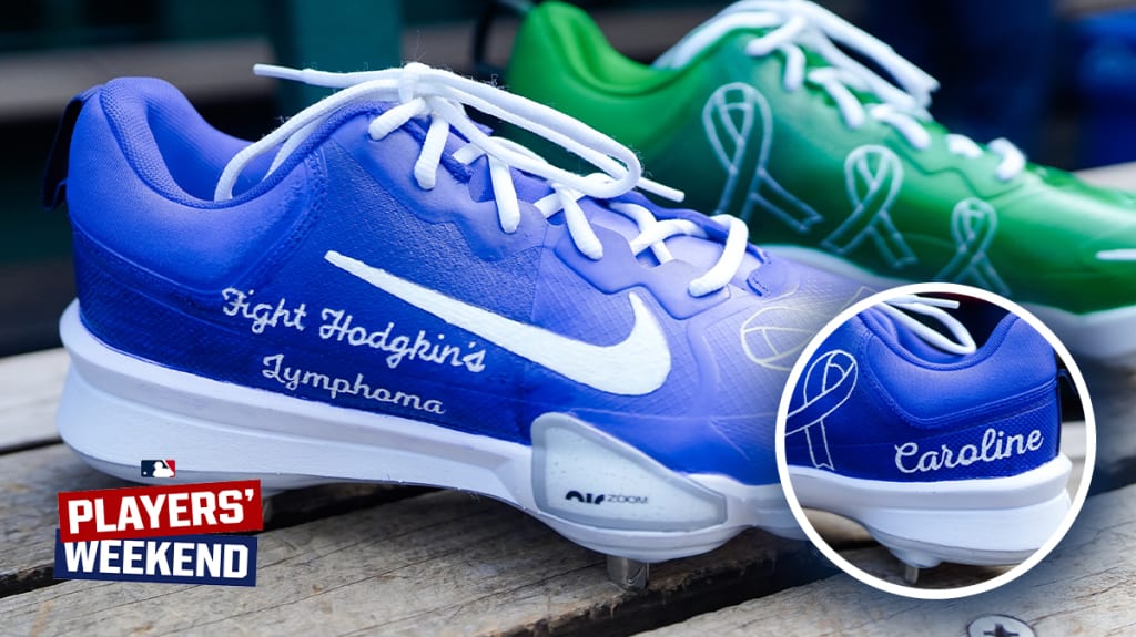 A close-up of the cleats worn by Jacob Young on Aug. 17 against the Phillies.