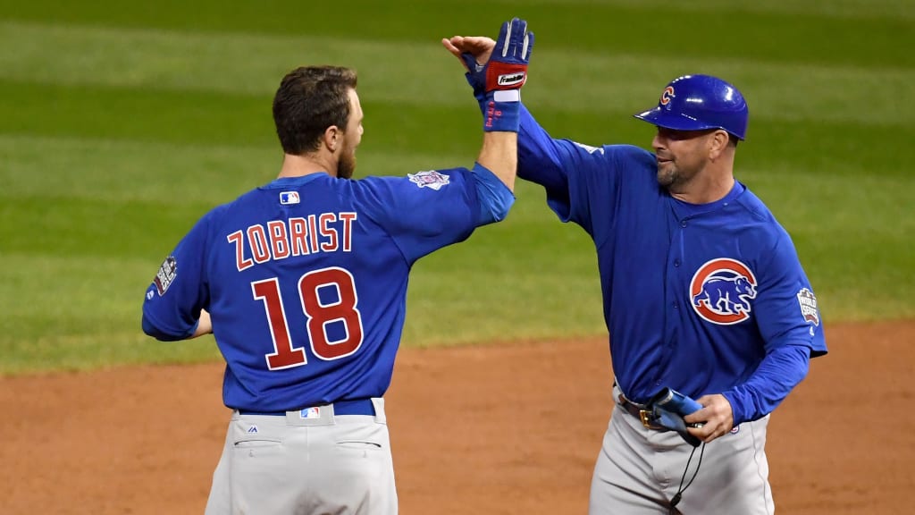 Brandon Hyde as first-base coach for the 2016 World Series champion Cubs.