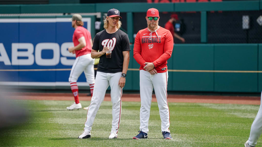 Nationals pitching coach Simon Mathews (left) and assistant pitching coach Sean Doolittle. (Washington Nationals)