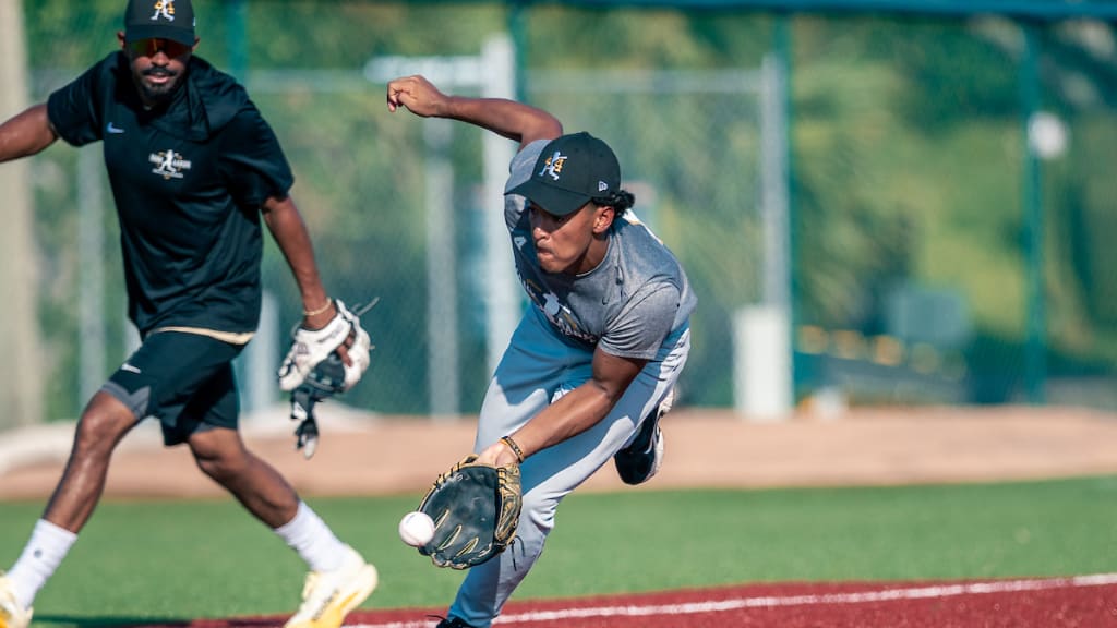 Jeter Farina during the 2026 Hank Aaron Invitational at Jackie Robinson Training Complex on Friday, July 24, 2026 in Vero Beach, Florida. (Photo by Jared Blais/MLB Photos via Getty Images)