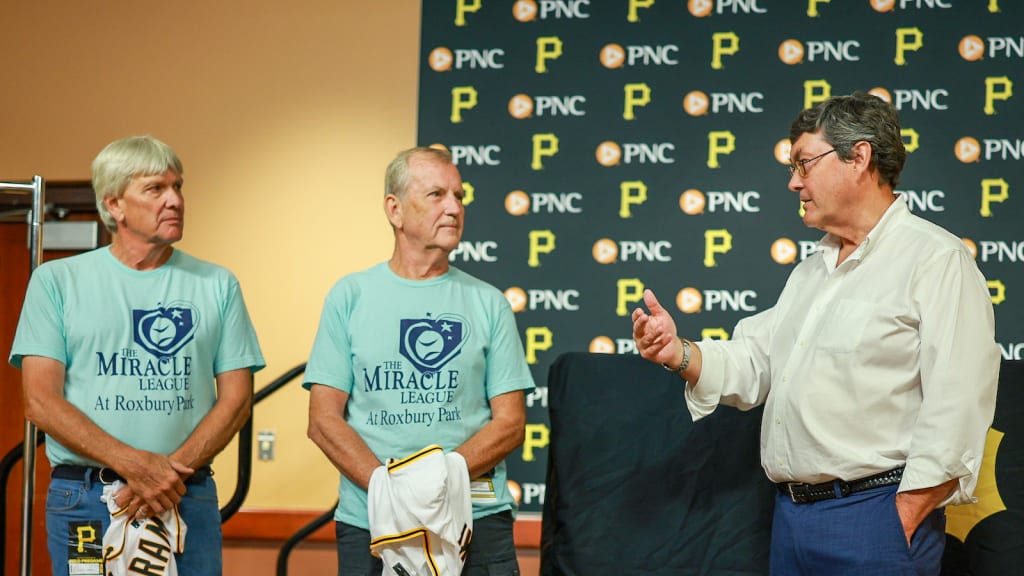 Bob Nutting meets with Jeff Cramer and Vince Lovenduski, who are working to establish a Miracle League field at Roxbury Park in Johnstown.
