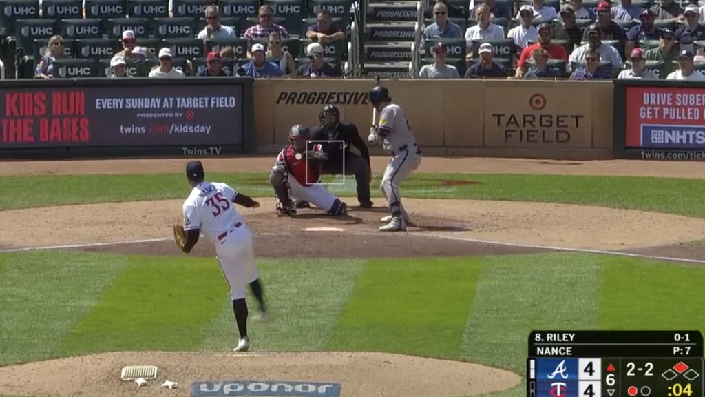 Austin Riley opts not to challenge on a called strike three vs. Minnesota (Aug. 19)