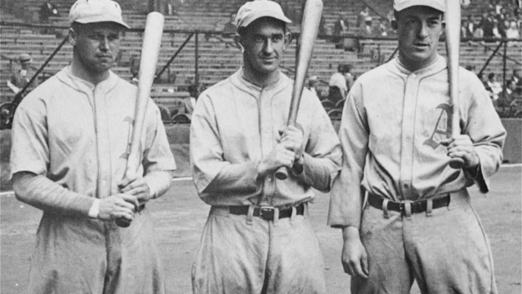 Jimmie Foxx, Mickey Cochrane and Al Simmons of the 1929 Philadelphia Athletics.