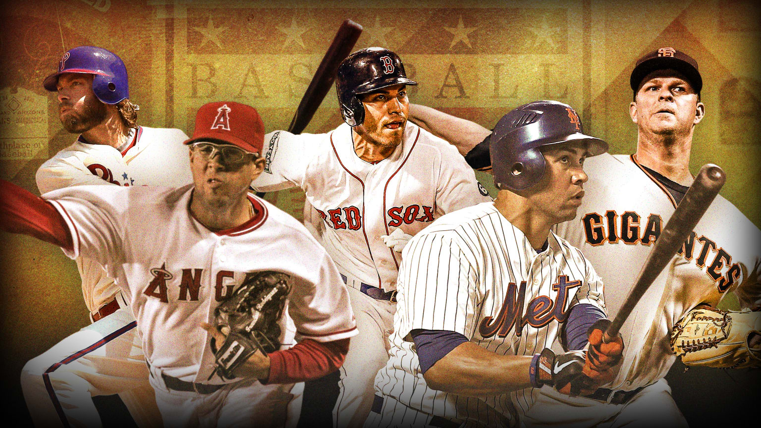 A designed image showing 5 players against a gold-tinted Hall of Fame logo