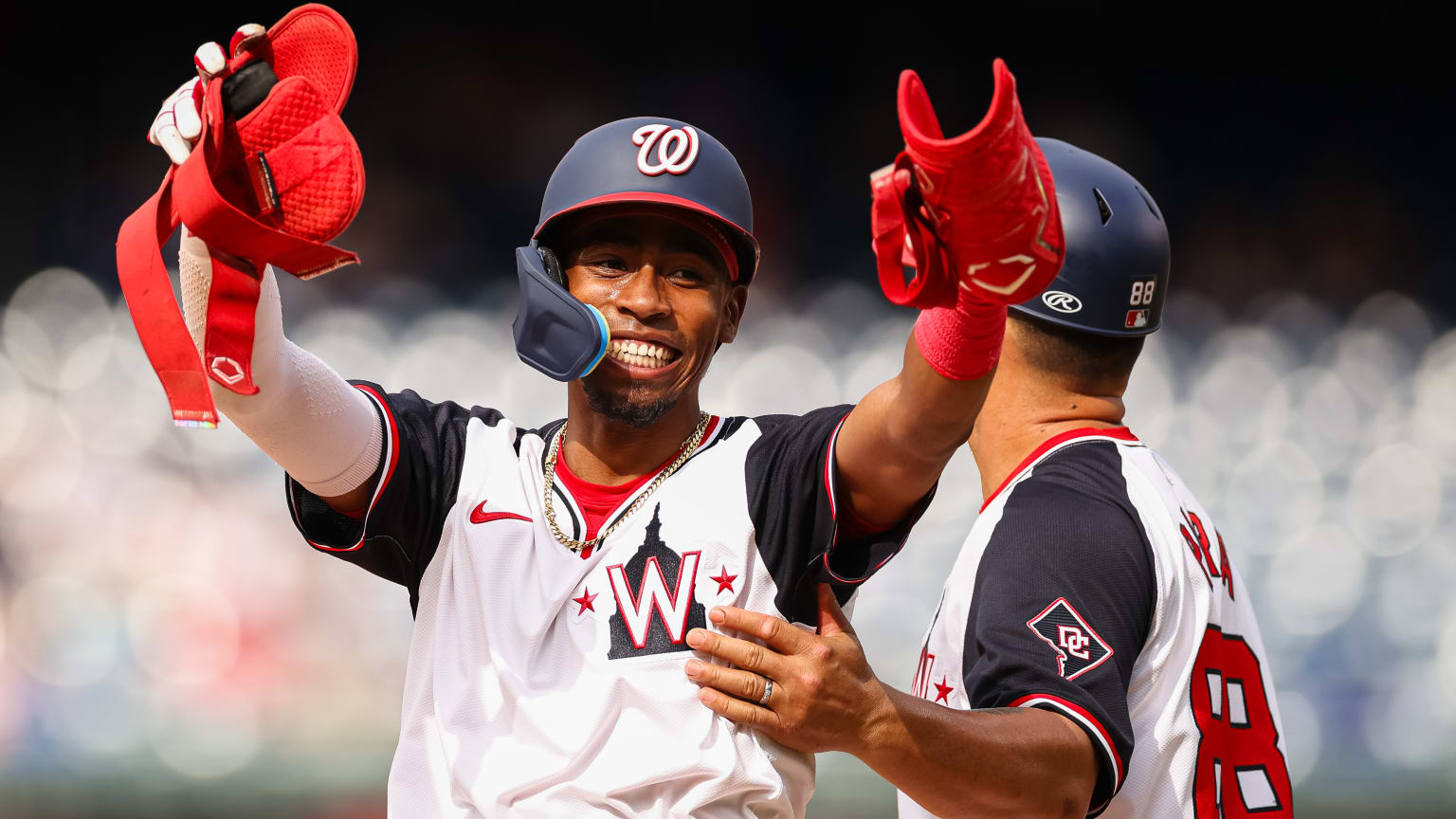 Darren Baker, son of Dusty Baker, rejoices in his first MLB hit