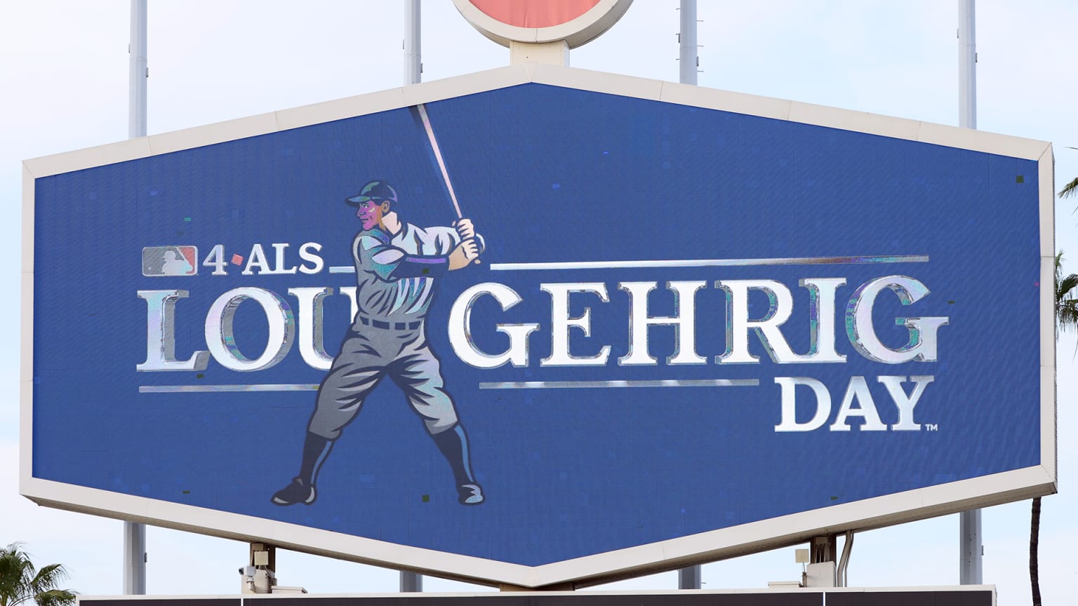White and blue MLB Lou Gehrig Day logo