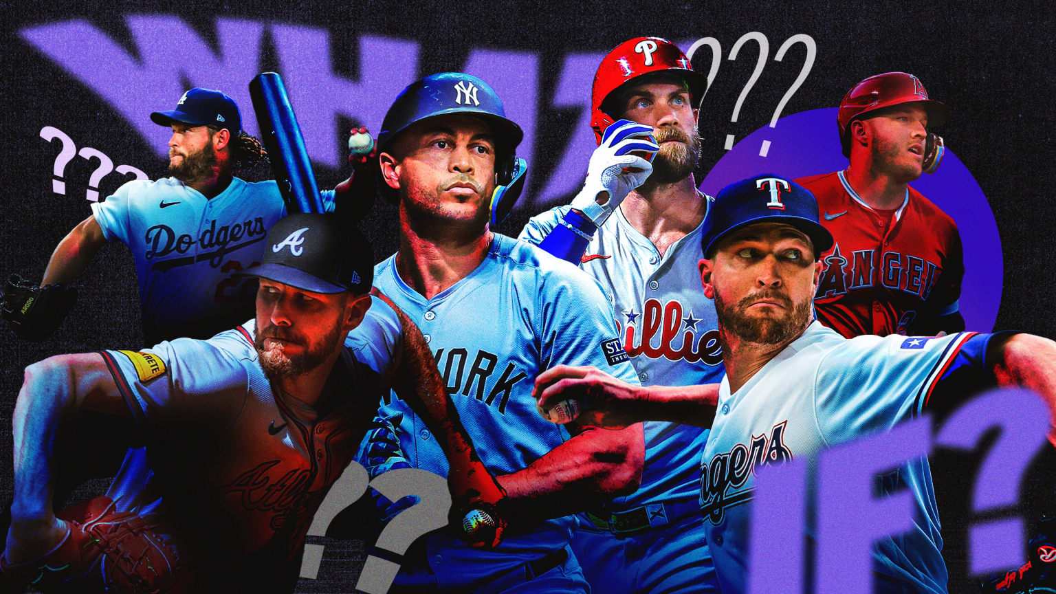 Clayton Kershaw, Chris Sale, Giancarlo Stanton, Bryce Harper, Jacob deGrom and Mike Trout