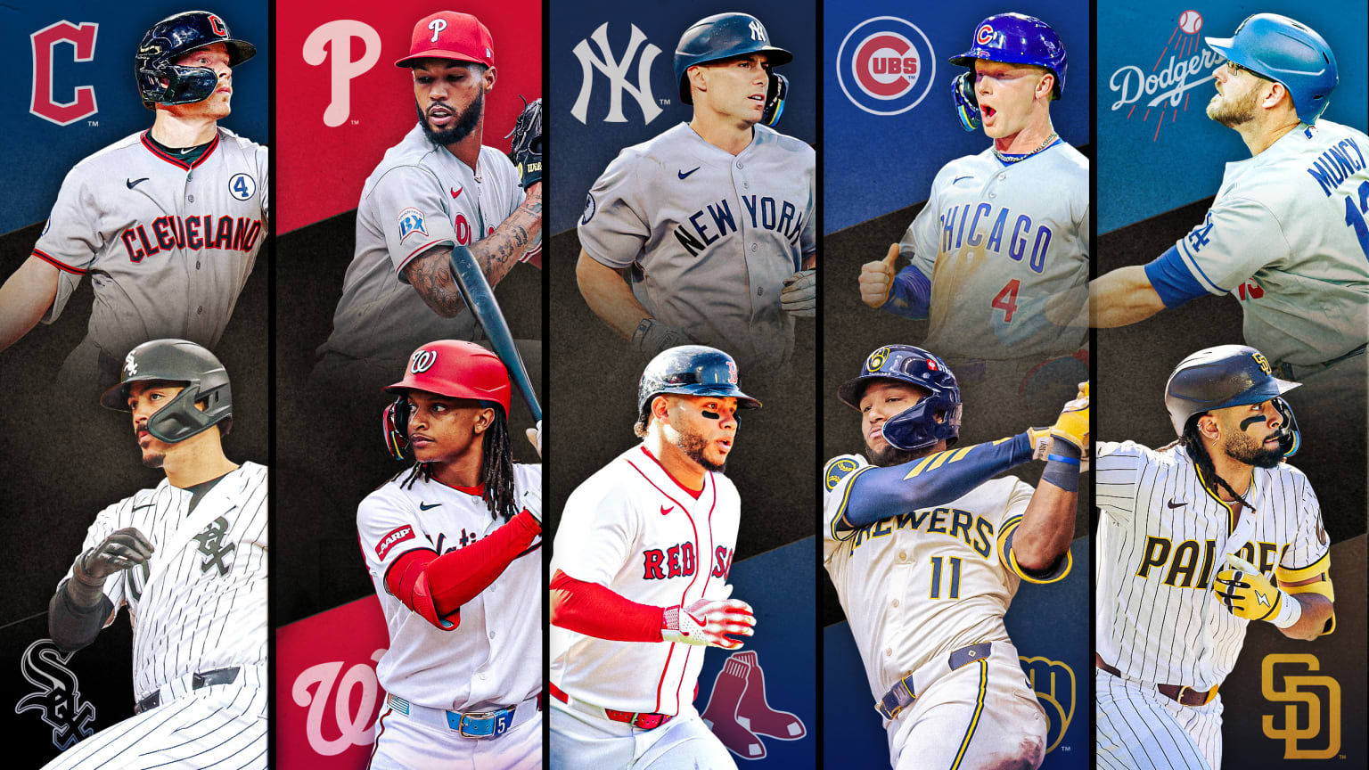Images of 10 players with their team logos behind them, representing 5 series to watch this week