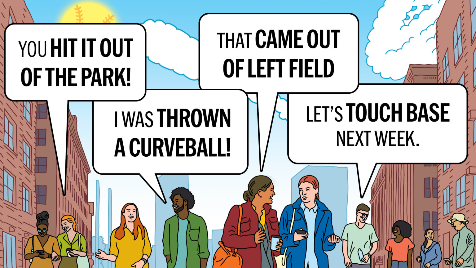 Animated artwork of people saying baseball phrases