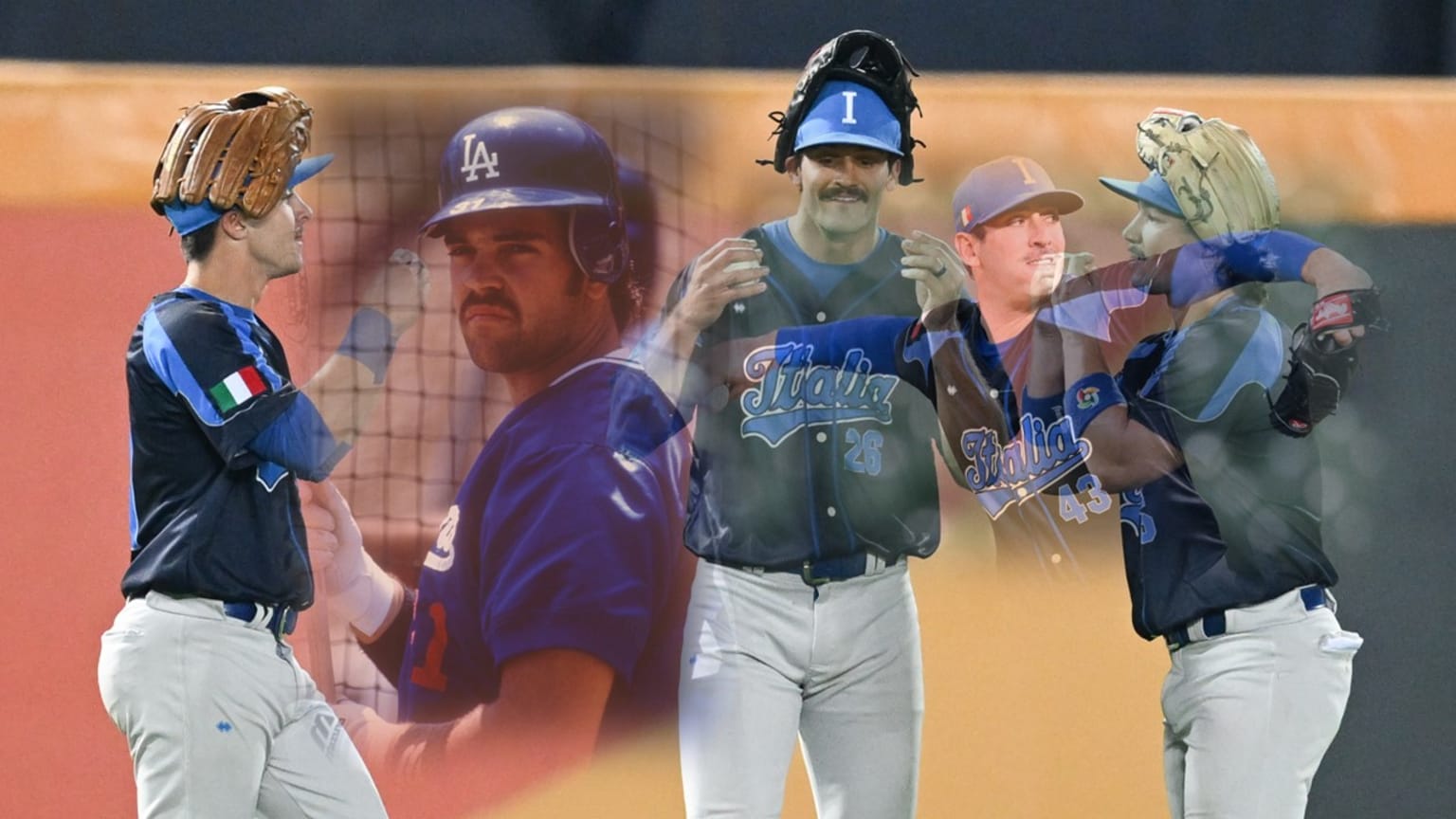 A collage of five players, all with mustaches