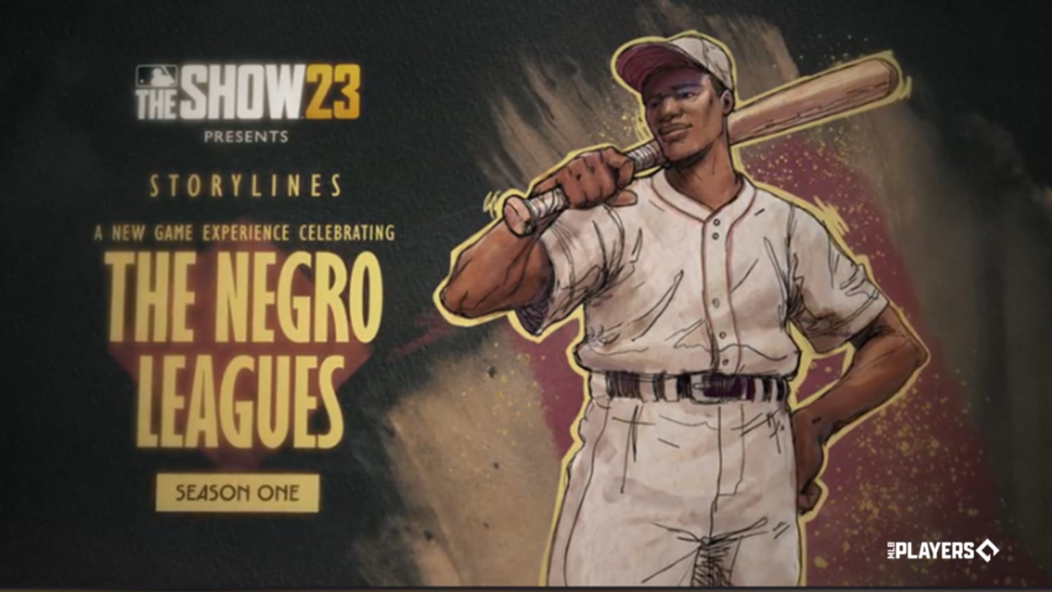 An illustration of a Negro Leagues player is shown next to text about the video game MLB The Show 23