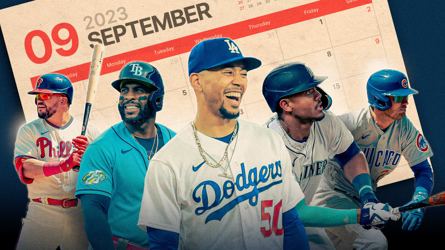 A photo illustration of five players against a September calendar background