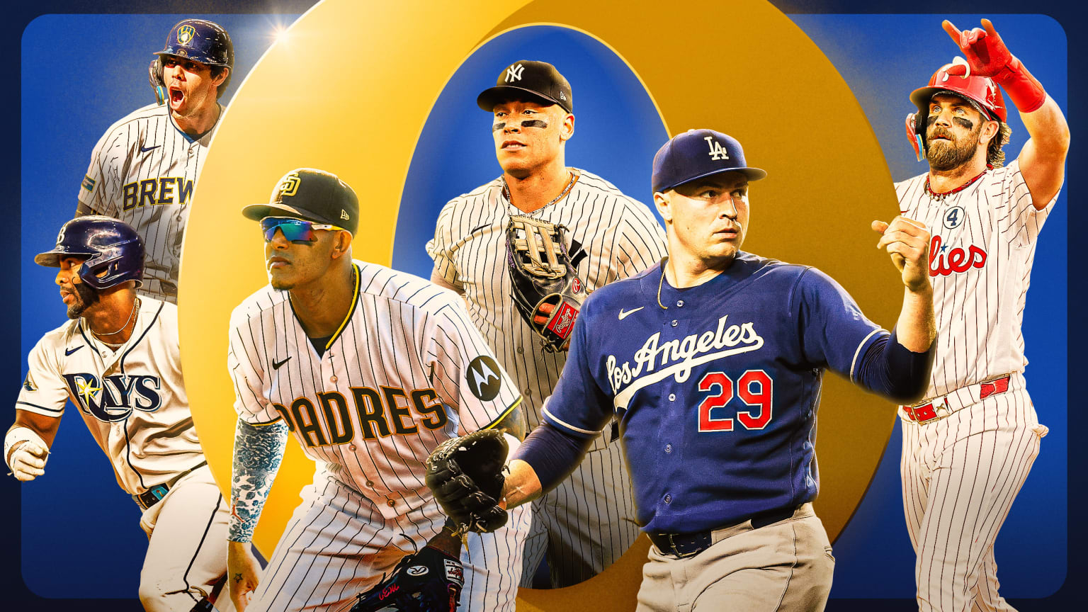 Yandy Díaz, Christian Yelich, Manny Machado, Aaron Judge, Tarik Skubal and Bryce Harper
