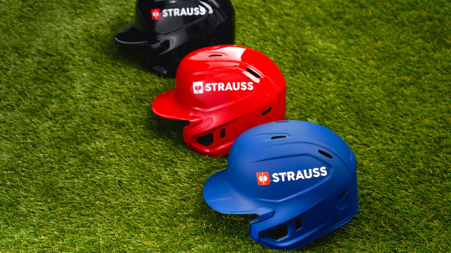 STRAUSS logos will appear on batting helmets in the postseason