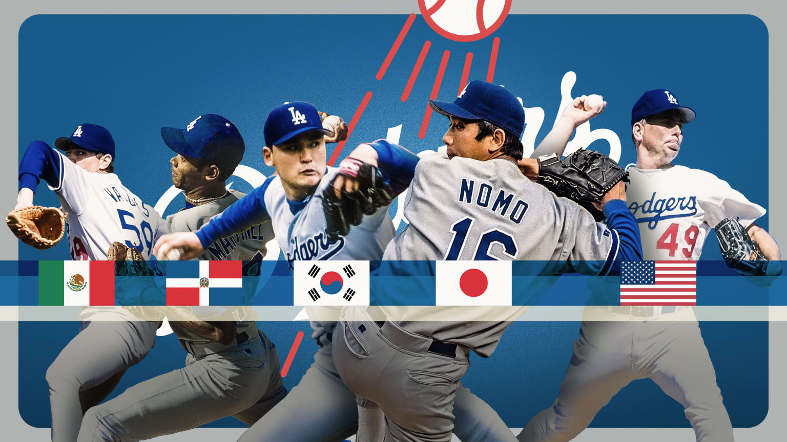 Ismael Valdez, Ramon Martinez, Chan Ho Park, Hideo Nomo and Tom Candiotti